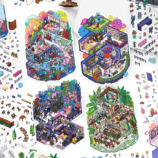 [경계 너머의 작업실들] 오늘 영업중 35.0 3D 집 꾸미기 스티커 4종세트(핀셋포함), 1세트, 혼합