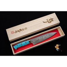 和欣行 現貨 越前打刃物 佐治武士 粉末鋼 R2 大馬士革紋 牛刀 180MM 藍松石柄 附桐箱, 1個