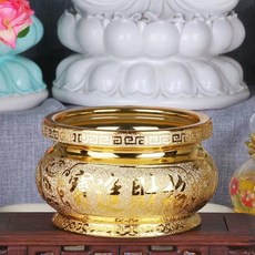 金沙陶瓷香爐 祖先爐 公媽爐 神明爐 供佛香爐 佛具用品 插香, 1個, 一面招財進寶  一面金玉滿堂,5英吋