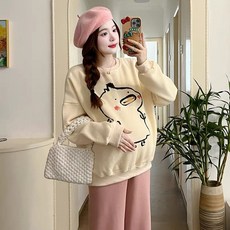 임산부 봄가을 상하의 세트 캐주얼 고급스러운 맨투맨 상의 + 임부 와이드 팬츠 패션 루즈핏 임산복 투피스 WMY