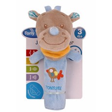 TONY LVEE 可愛造型 BIBI棒 嬰兒手抓棒 抓握訓練帶BB器 手搖棒 商檢合格, 1個, 藍色 犀牛 (小鳥刺繡)