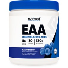 Nutricost EAA 330g NON-GMO 파우더 필수 아미노산 블루 라스베리 맛 30식분 글루텐, 1개