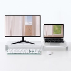 모니터 받침대 듀얼 철제 거치대 노트북 선반 스탠드 탁상 데스크 수납, 화이트