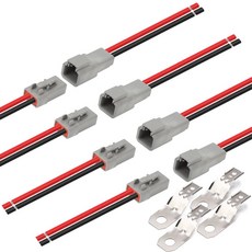 12 AWG 케이블 와이어가 있는 DTP 2 핀 커넥터 Way DT 자동차 방수 전기 남성용 플러그 배선 하네스 트럭 보트 LED 작업용 라이트 쌍, 4