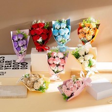 香皂花手提花束 永生花玫瑰仿真花禮物, 顏色混發 / 7朵拇指花束 1束
