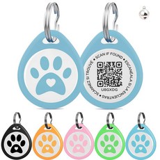 Quimoy 맞춤형 강아지 태그 QR 코드 반려동물 ID 태그 반려동물 온라인 프로필 보내기 위치를 위한 QR 코드 스캔 고양이/개 이름표 맞춤형 작은 벨이 있는 맞춤, 블루