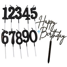 기억의소품 블랙 숫자초 올넘버(0~9) 세트+생일토퍼 세트, 1개, 35g, 무향