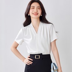 雪紡短袖V領襯衫 女 夏季薄款 西裝內搭 正裝 襯衣上衣