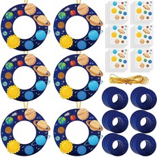 Lonfliness 24세트 우주 화환 공예 키트 DIY 벽걸이 장식 태양계 종이 화환 공예 장식품 행성 스티커 포함 우주 파티 용품 가정 학교 교실 활동용, Space Planet