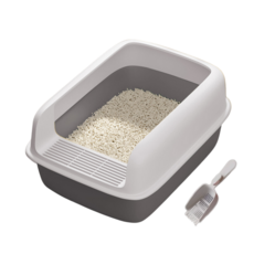 大號加高半封閉式貓砂盆，防噴濺大尺寸貓便盆，寵物貓廁所, 1個, 48*36*20cm, 岩石灰