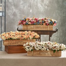 【開發票/統編】仿真花盆栽柵欄套裝 假花客廳擺設 家居餐桌裝飾擺件 室內外皆可用 (960112), 白色木盒（不帶花）,長30釐米木盒備註顏色