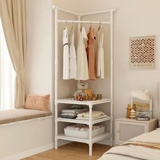 코너 모서리 스탠드 행거 원룸 옷장, 화이트