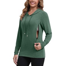GINKANA 숨겨진 지퍼가 달린 모유 수유용 여성용 수유 상의 긴소매 후디 캐주얼 스웨트셔츠 유축용 셔츠 초록색. S