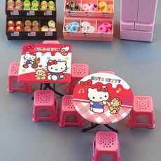 可愛卡通仿真迷你摺疊桌椅套裝，娃娃屋場景微縮擺件，兒童過家家食玩模型玩具, 【可摺疊 卡通可愛迷你過家家玩具】,1套裝（酷洛米方桌無食玩）, 1個