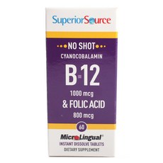 Superior Source No Shot B-12 1000 微克和葉酸 800 微克片劑, 60顆, 1盒