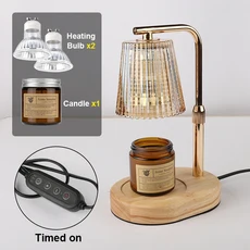 타이머 기능이 있는 50W 캔들 워머 램프 밝기 조절 가능한 유리 라이트 아늑한 침실 홈 데코, 03 With Candle Set B, 02 US PLUG