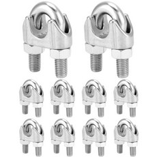 QWORK 58인치 와이어 로프 클램프 클립 M16 10팩 대형 U 볼트 새들 가이 패스너 304개의 스테인리스 스틸 패스너 케이블 클램프 2겹의 와이어를 연결하여 루프를 형성, QWORK 58인치 와이어 로프 클램프 클립 M16 1