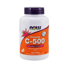 NOW Foods 維他命C-500素食口嚼錠 柳橙汁風味, 100顆, 1罐