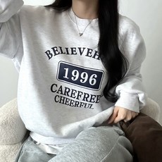 핏몬 여성 빅사이즈 기모 숫자 레터링 맨투맨 티셔츠 [국내생산]