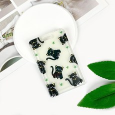 小宇宙精選KP 防丟滑蓋卡套 學生證件保護套 雙面印刷公交卡門禁卡包 gogoro卡套, 1個, 綠星小黑貓（無配件）