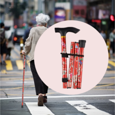 스페셜라이프 가벼운 4단 접이식 어르신 지팡이, 1개, 빨간색 꽃무늬