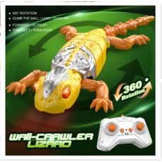 遙控壁虎玩具，360度旋轉可爬牆壁，兒童遙控動物玩具, 3703黃遙控-【爬墻壁虎250g】英文彩盒, 1個