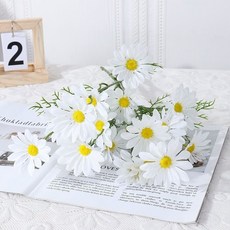 拍照道具小雛菊假花花束 仿真花野餐裝飾 幹花ins風小清新花藝 畢業季禮物, 3支白色雛菊（15朵花）, 1個