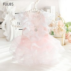 FULIBS 여름 강아지 레이스 공주 원피스 중소형 애견드레스, 핑크, 1개