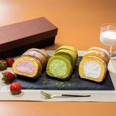 [신키네도] 일본 생크림 가득 롤케이크 하프 3종 패키지 세트(밀크 딸기 말차), 525g, 1개