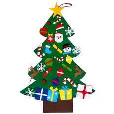 小布的雜貨 聖誕樹DIY不織布手作材料包，含拼貼麋鹿掛飾，台灣現貨，益智美勞首選, 大型雙層聖誕樹材料包 - F款