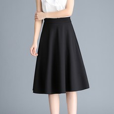 미시맵시 여성 빅사이즈 미디 치마 플레어 허리밴딩 기본 스커트 블랙