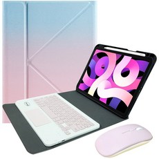 Powerway iPad 10.9吋(Air5/Air4)專用藍牙鍵盤皮套組，立控設計多角度支撐，附贈同色無線滑鼠，一年保固, 彩粉色(粉色鍵帽/粉色滑鼠), 巧克力式鍵帽