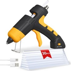 DajiZynx 무선 핫 글루 건 키트 90년대 고속 난방 미니 스틱 세트 2600mAh 타입-C 충전식 30개의 교실 필수품 공예 용품 DIY 공예품 에 이상적입니다노란색, 옐로우