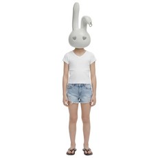 ZARA 브이넥 리브드 티셔츠 - 화이트
