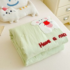 夏季兒童夏涼被幼兒園寶寶午睡空調被子單雙人學生宿舍薄款小被子, 奶白好運仔