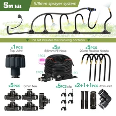 휘어지는 황동 깍지 DIY 미스트 스프레이 키트 정원 안뜰 식물 분무 냉각 시스템 3/8 인치 블랙 20cm, 05 E-5M kit