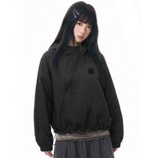 [다미쉬] 벨벳 심볼 사선 지퍼 윈드브레이커_블랙