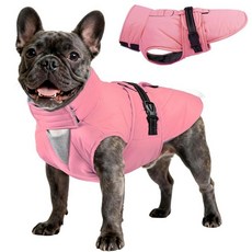 OUOBOB Warm Dog 겨울 코트 방수 강아지 재킷 조절 가능한 버클 후크 및 루프가 있는 반사 플리스 조끼 목줄 구멍이 있는 방풍 스노슈트 중형견 초대형 핑크