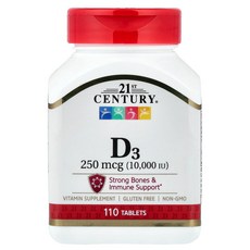 21st Century 21세기 비타민 D3 250mcg 10 000IU 110정 비타민D 보충제, 1개
