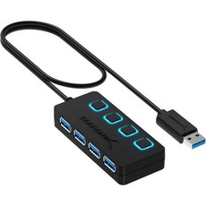 SABRENT USB 허브 3.0 4포트(LED 전원 스위치 포함) SuperSpeed 5Gbps PS5/PS4 노트북 PC 태블릿 맥북 윈도우 및 맥 시스템 지원(, USB Hub 3.0, 1개