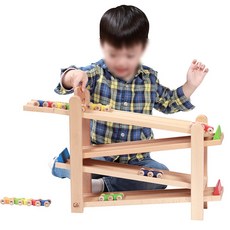 원목완구 레이싱게임 자동차트랙 레일 원목자동차 통합발달 놀이교구 어린이집 유치원, 1개