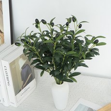 에이치엠데코 조화 올리브 나무 가지 4pcs 인테리어 나뭇가지 올리브 열매 조화 가지, 4개, 그린