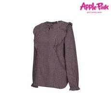 애플핑크 체크 러플 리본 블라우스 APK1O504GSK