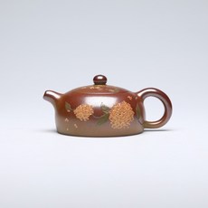 宜興紫砂壺 半月泥繪 名家手工製作, 1個, 古铜色