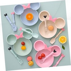어린이 귀여운 동물 캐릭터 식판 이유식 식기 세트 아기 밥그릇, 1개, 상세페이지 참조, 어린이식기세트_핑크