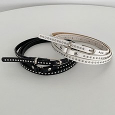 [수앤수]디케 실버 미니 스터드 롱 슬림 두줄 벨트 (25T043)