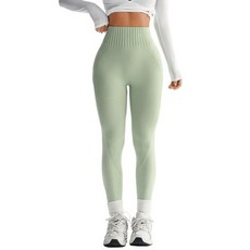 Lynmai 여성용 하이 웨이스트 요가 레깅스 - 복부 컨트롤 팬츠 심리스 소프트 운동용 타이츠 초록색. 스몰 미디엄