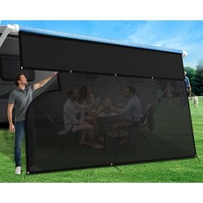 RV 차양 태양 차단 스크린 지퍼 포함 8피트 x 15피트 3인치 1200D 옥스포드 천 8.2온스 비닐 메시 95 자외선 간편 설치 선스크린 완제품 키트 트레일러 차양용 검정, Black, 8'x11'3"for 12' RV Awning