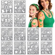 136 PCS Temporary Tattoos Stencils Kit Kit - 6 Pcs Tattoo Cones 3 Color(Brown Black Red) Ink DIY, 성 패트릭의 날 12장