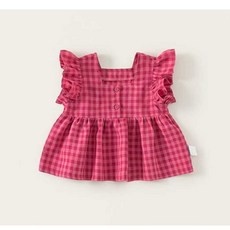 女童格子飛袖襯衫 甜美娃娃衫 適合3-12歲兒童